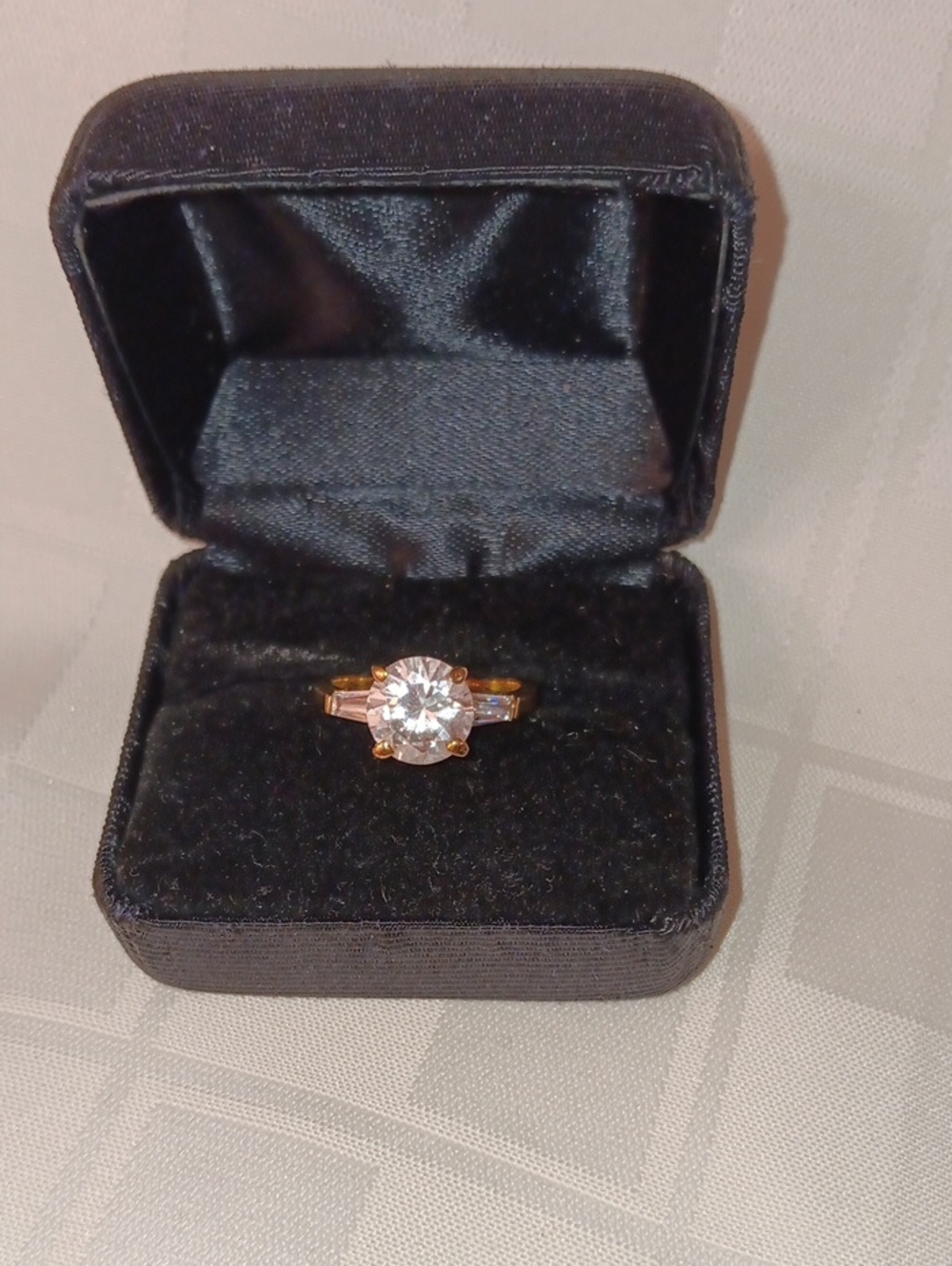 Classic Goldtone  Ring with Clear 2 Carat  Solitaire Stone